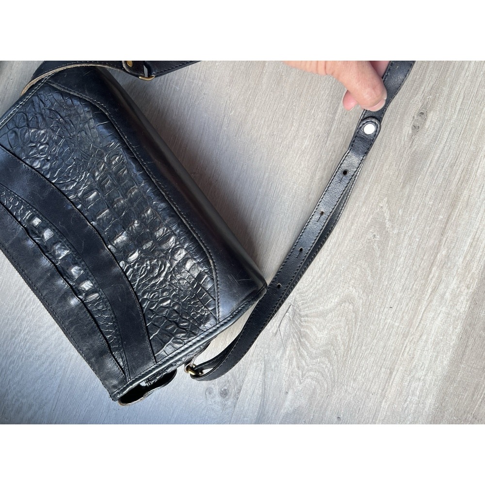 Brahmin Vintage Crossbody Bag Black Croc Embossed Leather Adjustable Strap - Picture 10 of 12